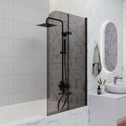 Душевая шторка на ванну Enio Binario EN7020509 80x140 профиль черный матовый стекло тонированное складная 17250₽