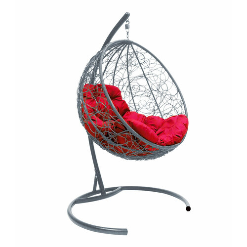Подвесное кресло M-group круг с ротангом серое красная подушка