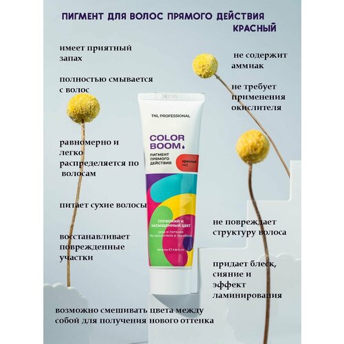 Пигмент прямого действия для волос Color boom без окислителя, красный, TNL Professional, 100 мл tnl professional палитра color chart на 60 цветов бесцветный