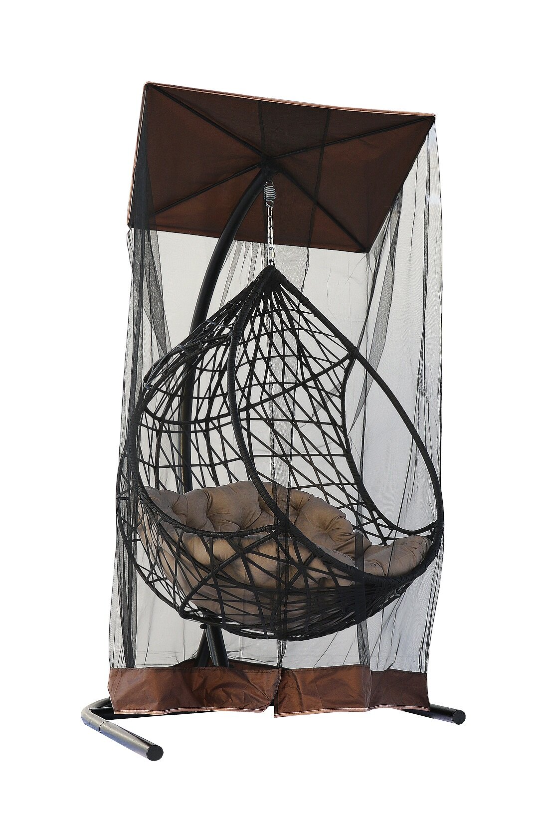 Кресло подвесное Фелиса с крышей арт.7021 цв. корзины коричневый цв. подушки бежевый 