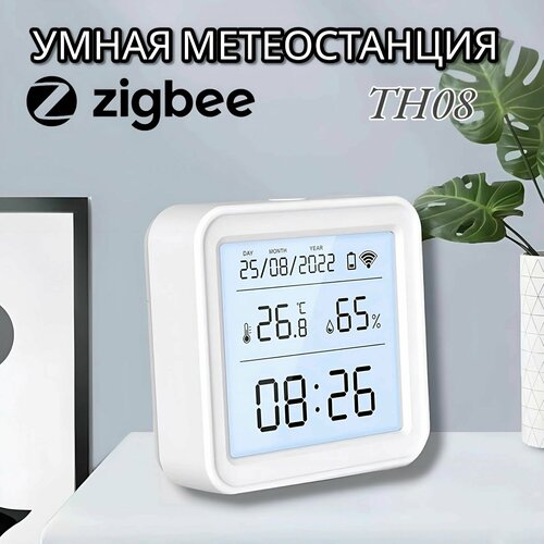 Умная домашняя метеостанция ZigBee TH08 с термометром, гигрометром, часами и календарем погодная станция с часами термометром и гигрометром