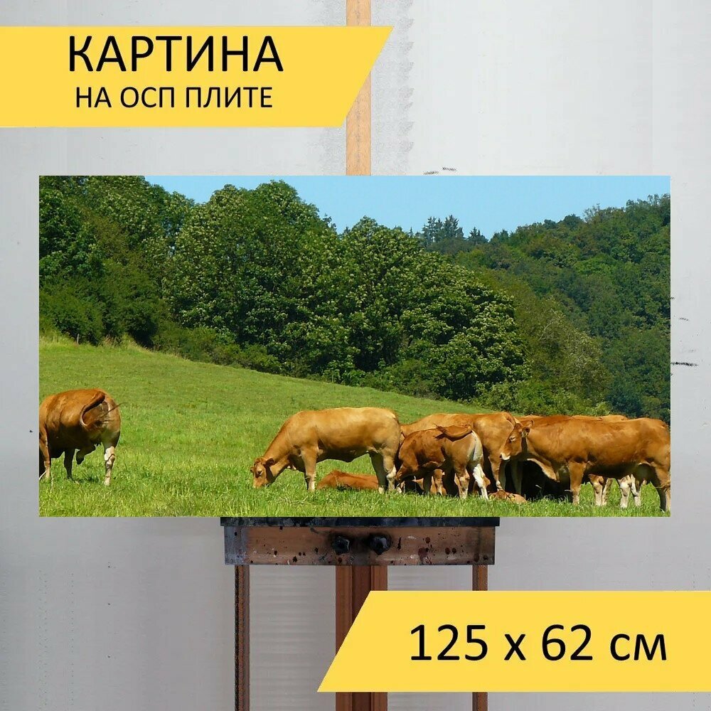 Картина на ОСП "Коровы, корова, животное" 125x62 см. для интерьера на стену