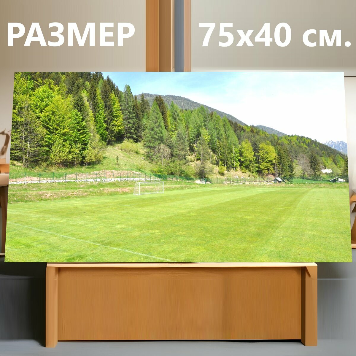 Картина на холсте "Футбол, футбольное поле, зеленый" на подрамнике 75х40 см. для интерьера