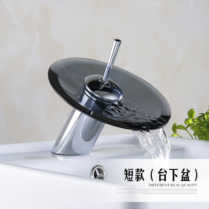 фото Медный смеситель для раковины, стеклянный водопадный кран, черный смеситель для раковины, кран для горячей и холодной воды, художественный кран для горячей и холодной воды