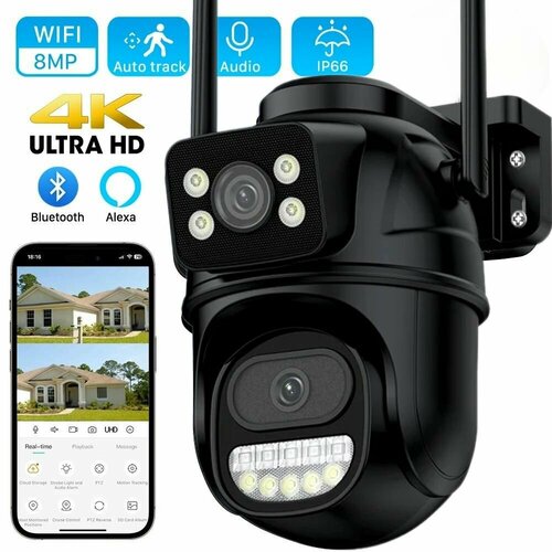 Уличная IP-камера с двойным объективом 8 Мп 4K Wi-Fi PTZ автоматическое слежение уличная камера видеонаблюдения 419600₽