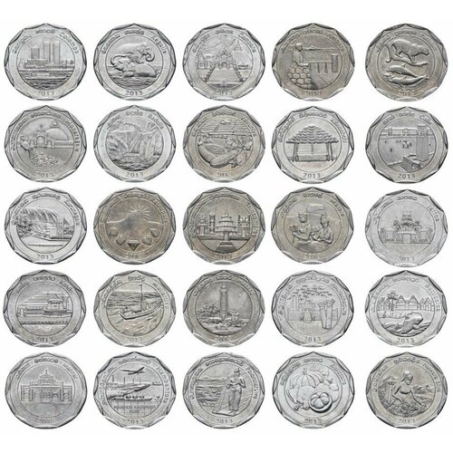 шри ланка 2 цента 1975 1978 Шри-Ланка набор из 25 монет 10 рупий 2013 Округа Шри-Ланки