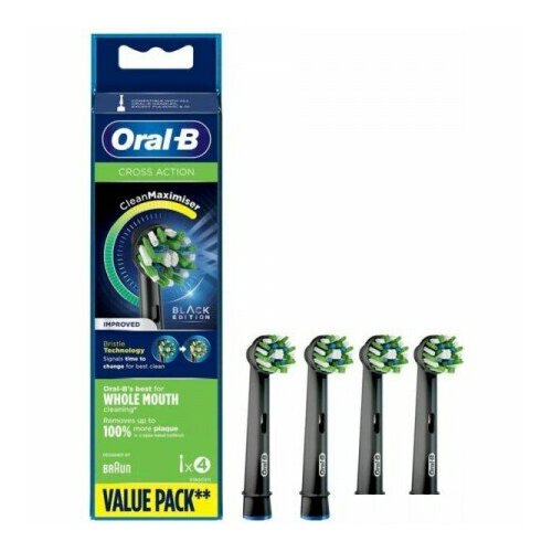 Сменная насадка Oral-B Cross Action Black EB 50-4 (4 шт) сменная детская головка для зубной щетки для apiyoo a7 p7 y8 soocas c1 v1 x3u pikachu sup детские головки для электрической зубной щетки