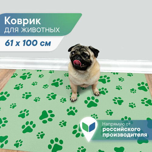 Коврик для животных под миску лоток 61х100 см для собак кошек с рисунком фисташковый