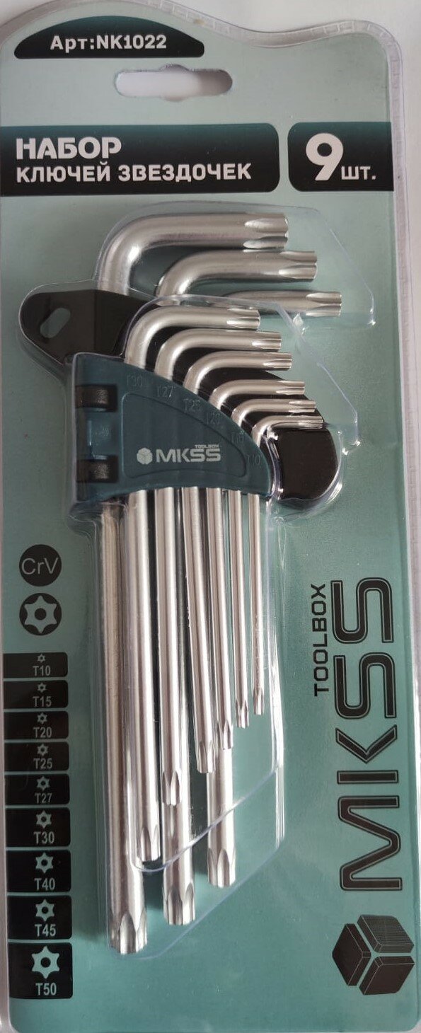 фото Набор стандартных ключей TORX с отверстием MKSS NK1022, 9 штук