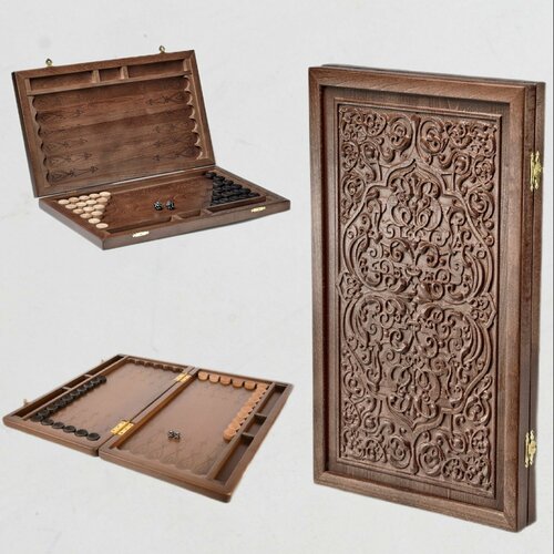 Нарды резные деревянные подарочные ивановские Восточные, патина, из массива бука, 50х29см