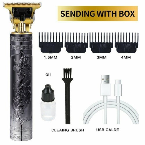 Электрическая машинка для стрижки волос T9 цвет черный декор серебристый дракон и феникс 50200₽