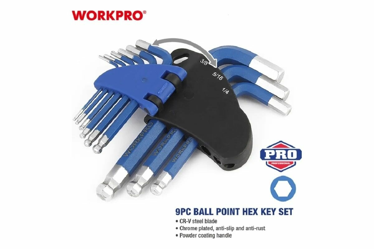 Набор 6-гранных ключей с шаровидными наконечниками WORKPRO PRO 9 шт. WP222010