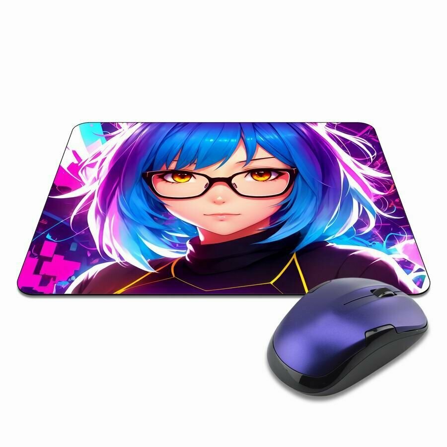 Коврик для мышки Аниме девушка в очках, прорезиненный, влагоотталкивающий, с не стирающимся изображением, 22х18см, толщина 3мм