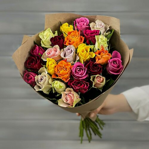 Изображение товара Монобукет Букет Маркет "Разноцветные розы", розы Кении, 40 см
