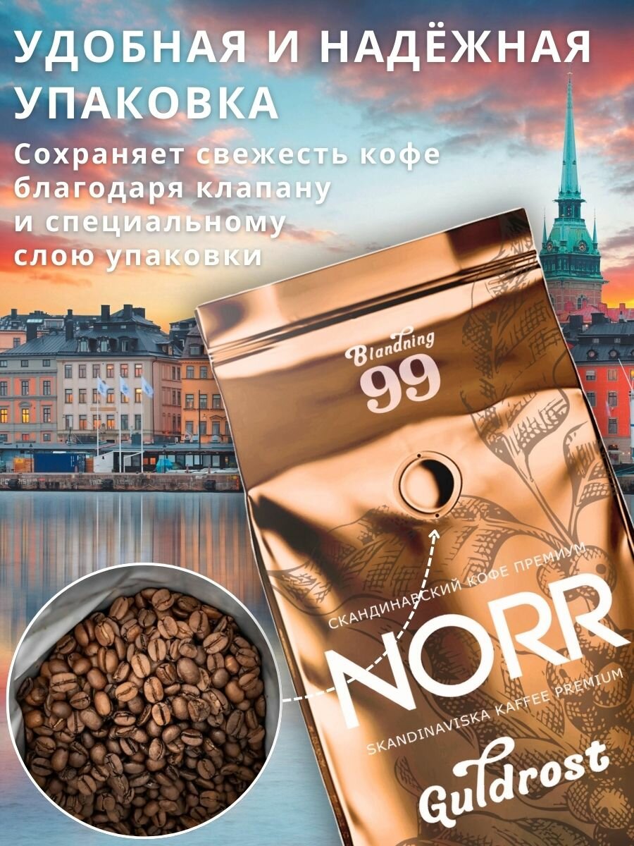 Кофе в зернах "Norr Guldrost", 2 кг, 100% Арабика, средняя обжарка — фото 1