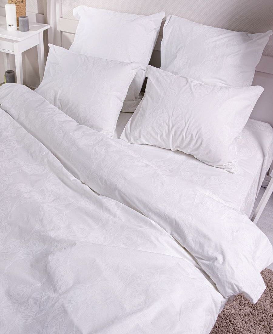 фото Простыня на резинке Поплин-жаккард 140х200х20 Ночь Нежна "Перья (белый) осн. 9323-5"