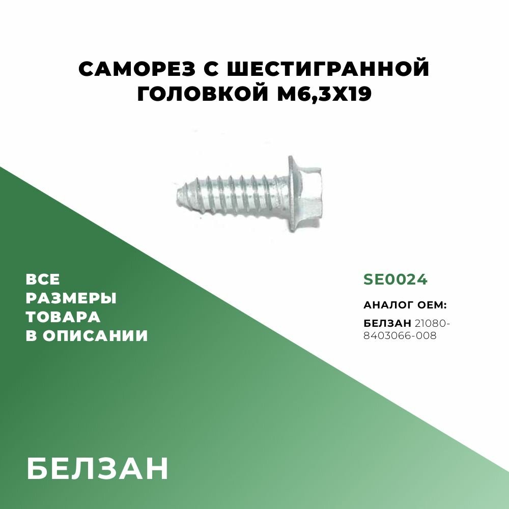 Саморез с шестигранной головкой M6,3х19; 5 шт; БелЗАН 21080-8403066-008; SE0024