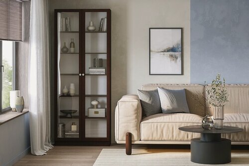 Изображение товара Шкаф книжный стеллаж Билли Хит Billy по мотивам Икея Ikea - 20 Венге Цаво 90x30x220 для книг двухдверный