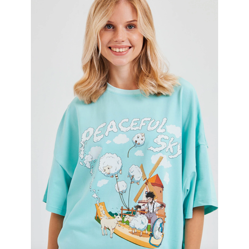 фото Футболка retrika, размер standard oversize, бирюзовый