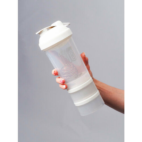 Шейкер спортивный с чашей под протеин 500 мл с венчиком и сеткой VOTTLER, 2 контейнера, прозрачный