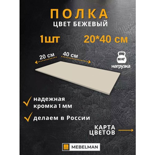 Полка настенная навесная для книг и цветов 20х40 см 1 шт.