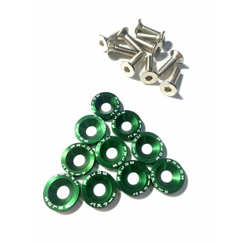 Декоративные шайбы + болты М6*20 потайные для элеткросамокатов, цвет зеленый