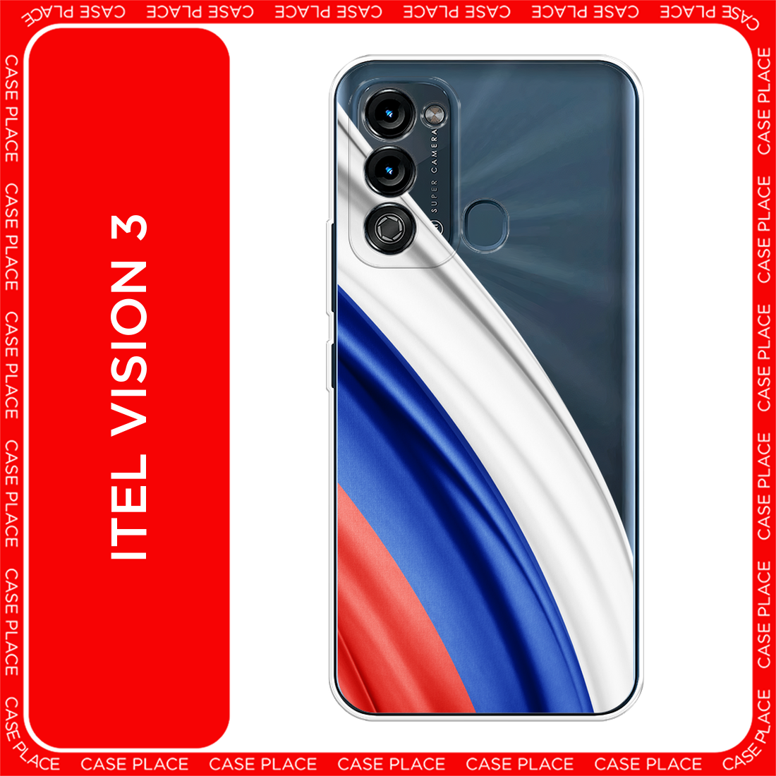 Чехол на Itel Vision 3 / Ител Визион 3 с принтом Флаг России уголок, прозрачный