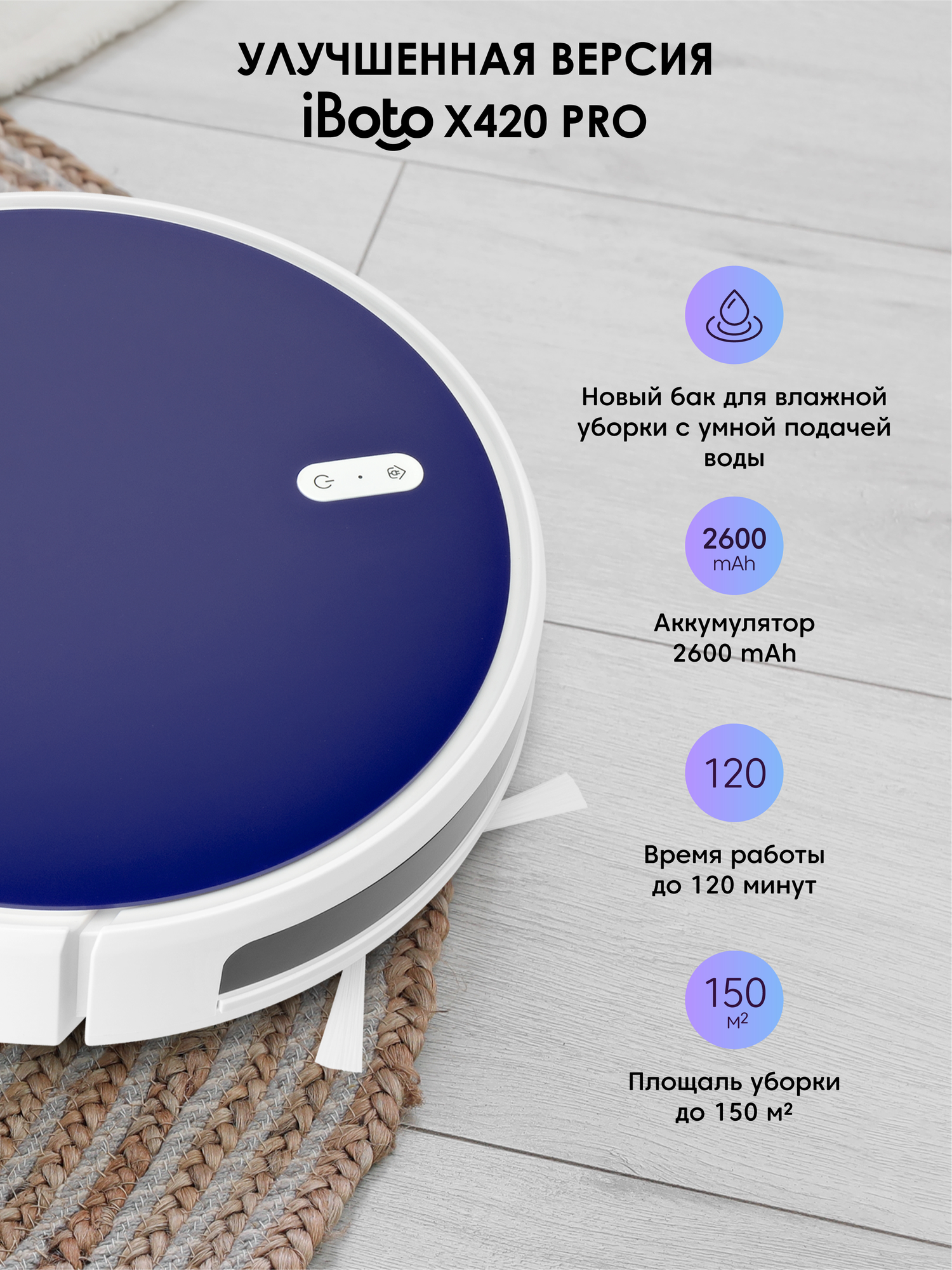 Обзор: Робот-пылесос с влажной и сухой уборкой iBoto Smart Х420GW PRO, синий