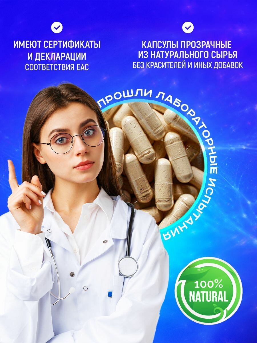 Изображение Ежовик гребенчатый ноотроп в капсулах 60шт плодовое тело