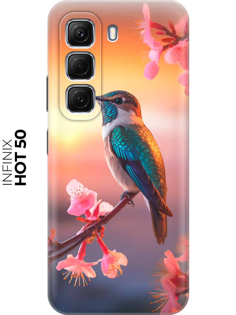 Силиконовый чехол на Infinix Hot 50 4G с принтом "Птичка на закате"
