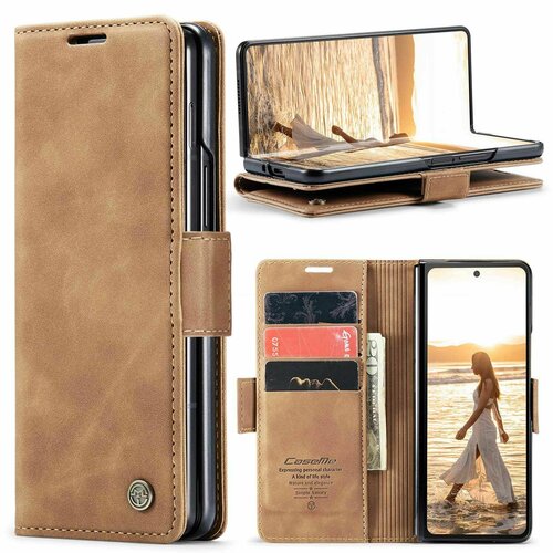 Подходит для Samsung Galaxy Z Fold6 кронштейн ретро - PU магнитное затвор сейсмостойкий кожаный чехол