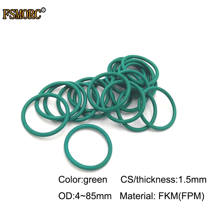 Уплотнительное кольцо OD4mm ~ 85mm * 1,5mm толщиной/CS Green FKM маслостойкое кислотно-щелочестойкое уплотнительное кольцо FPM, OD9x1.5mm 10pcs