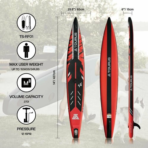 Гоночная САП доска SUP touring board TOURUS FR01 14.0 (426x65x15 см) с аксессуарами