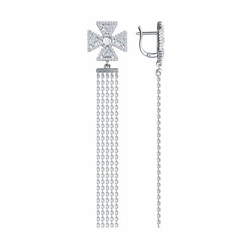 фото Серьги diamant online, серебро, 925 проба, родирование, фианит, длина 8.3 см, , прозрачный