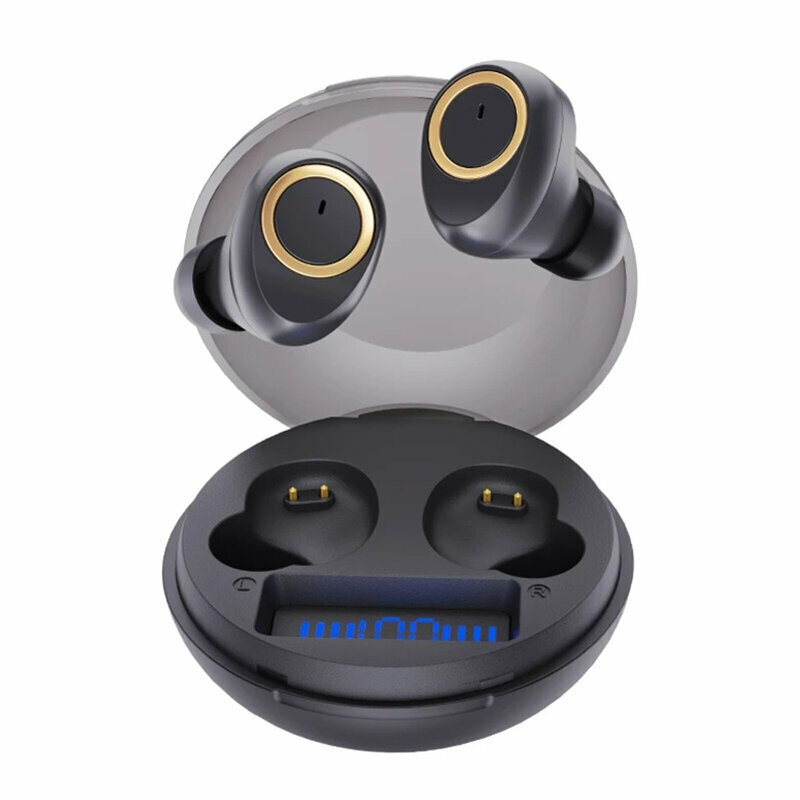 Bluedio D3 TWS Bluetooth 5.1 Наушники Светодиодный дисплей батареи Сенсорные стереофонические басовые наушники с чехлом для зарядки - черный