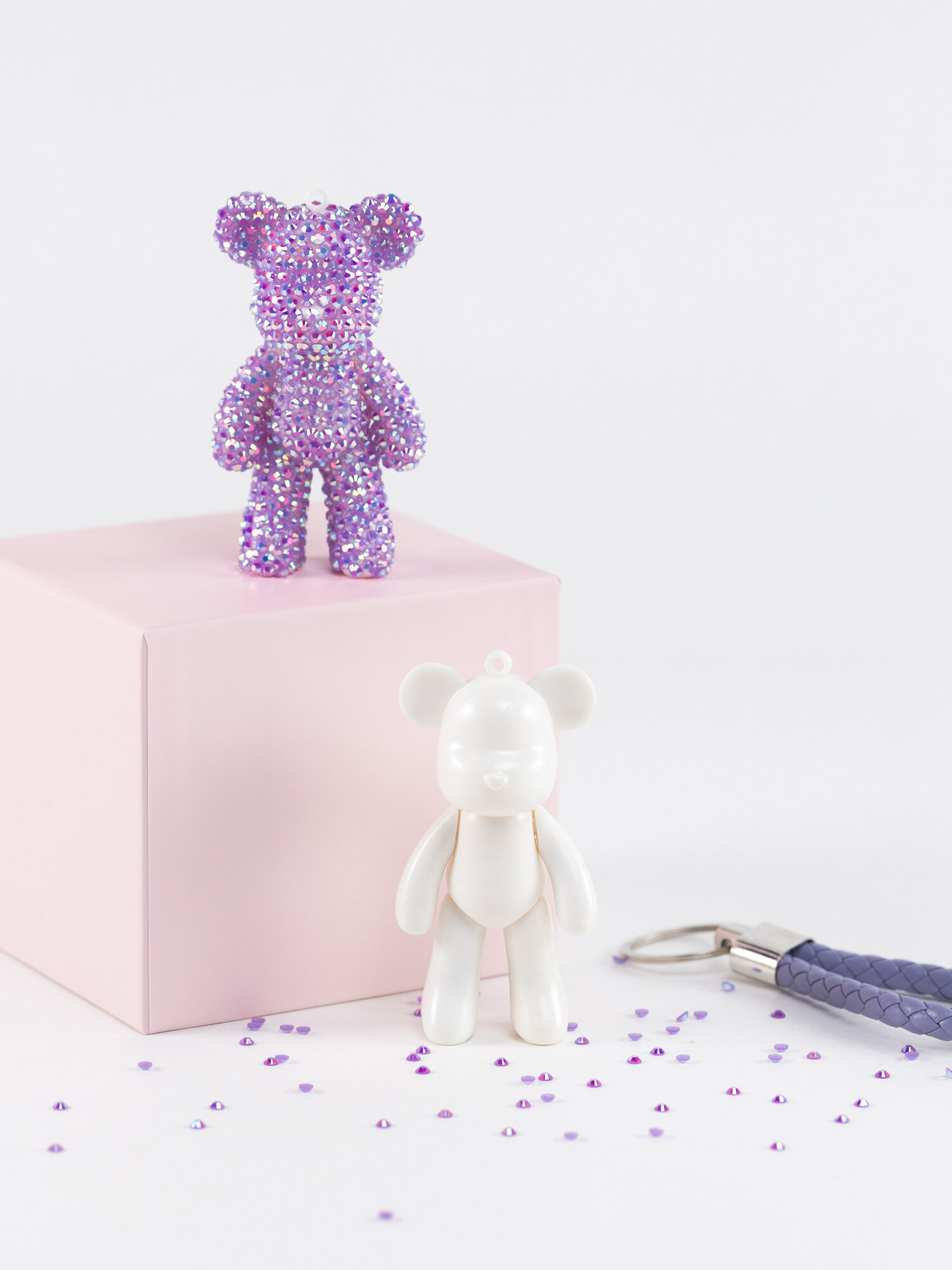 Алмазная мозаика "Мишка", брелок 3D, цвет сиреневый, COLOR Si — фото 1