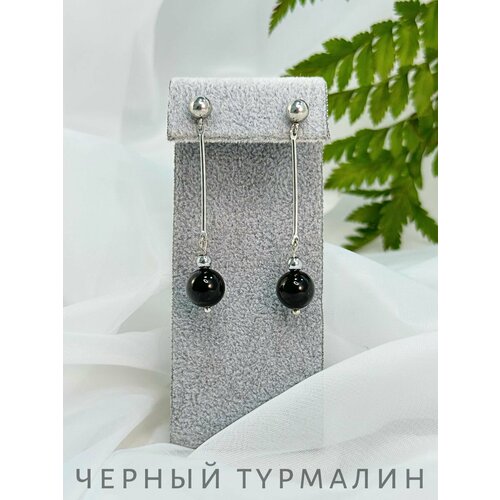 фото Серьги сафария, турмалин, размер 10 мм, черный