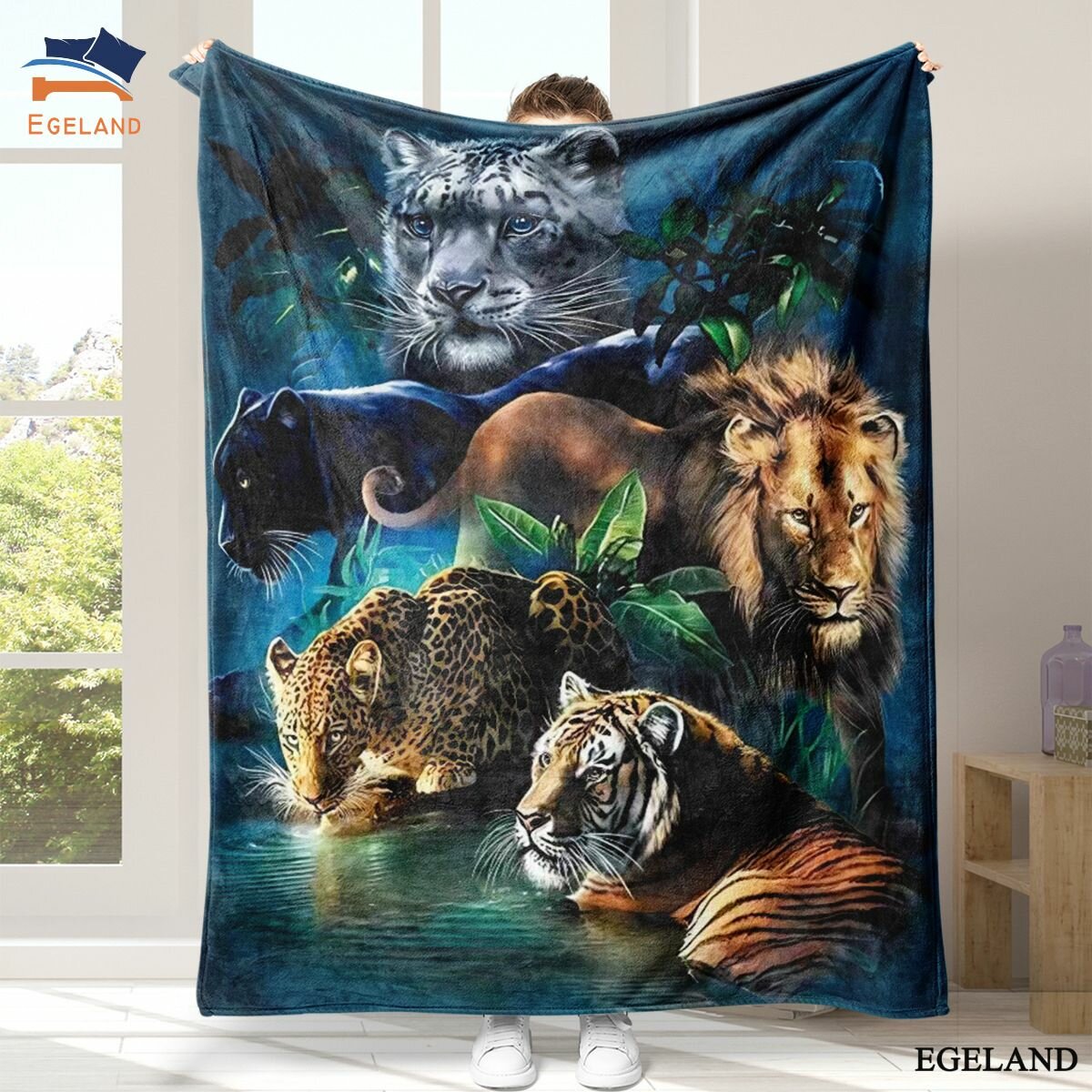 Одеяло с принтом Tiger Leopard Lion, размер 150x200 см, четыре сезона, подходит для дивана, кровати, пикника, путешествия-Egeland Домашнее прядение