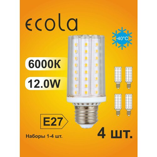 4 шт. Лампа Экола кукуруза E27, Ecola LED светодиодная 12W, 6000K яркий белый свет, 220V