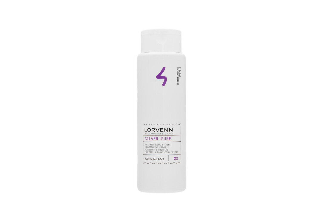 Шампунь Lorvenn Silver Pure Anti-Yellowing & Radiance для седых, блондинистых, окрашенных и осветленных волос, 300 мл
