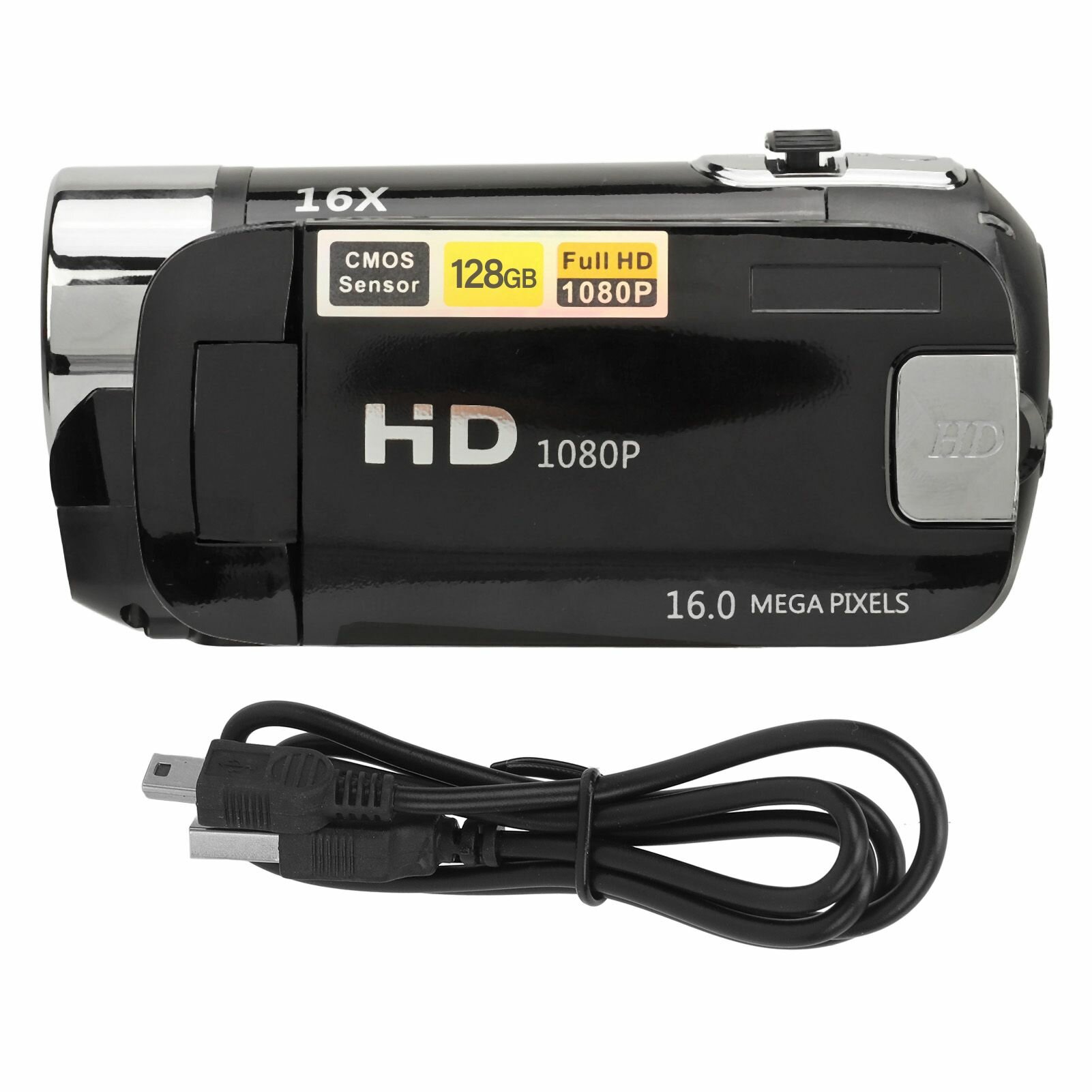 Цифровая камера D90 16MP 1080P с вращающимся экраном 2,4 дюйма, 16-кратным зумом и HD-видеорегистратором с заполняющей подсветкой черного цвета