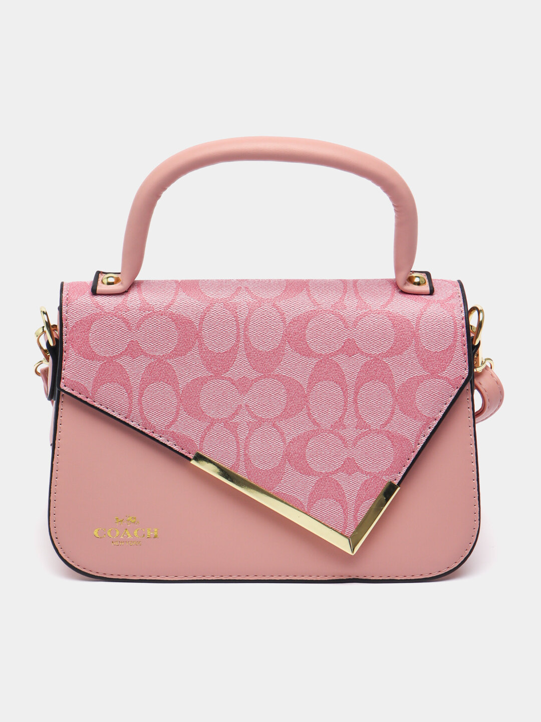 Сумка  COACH Signature Flap Bag with Metal Corner, фактура гладкая, фиолетовый