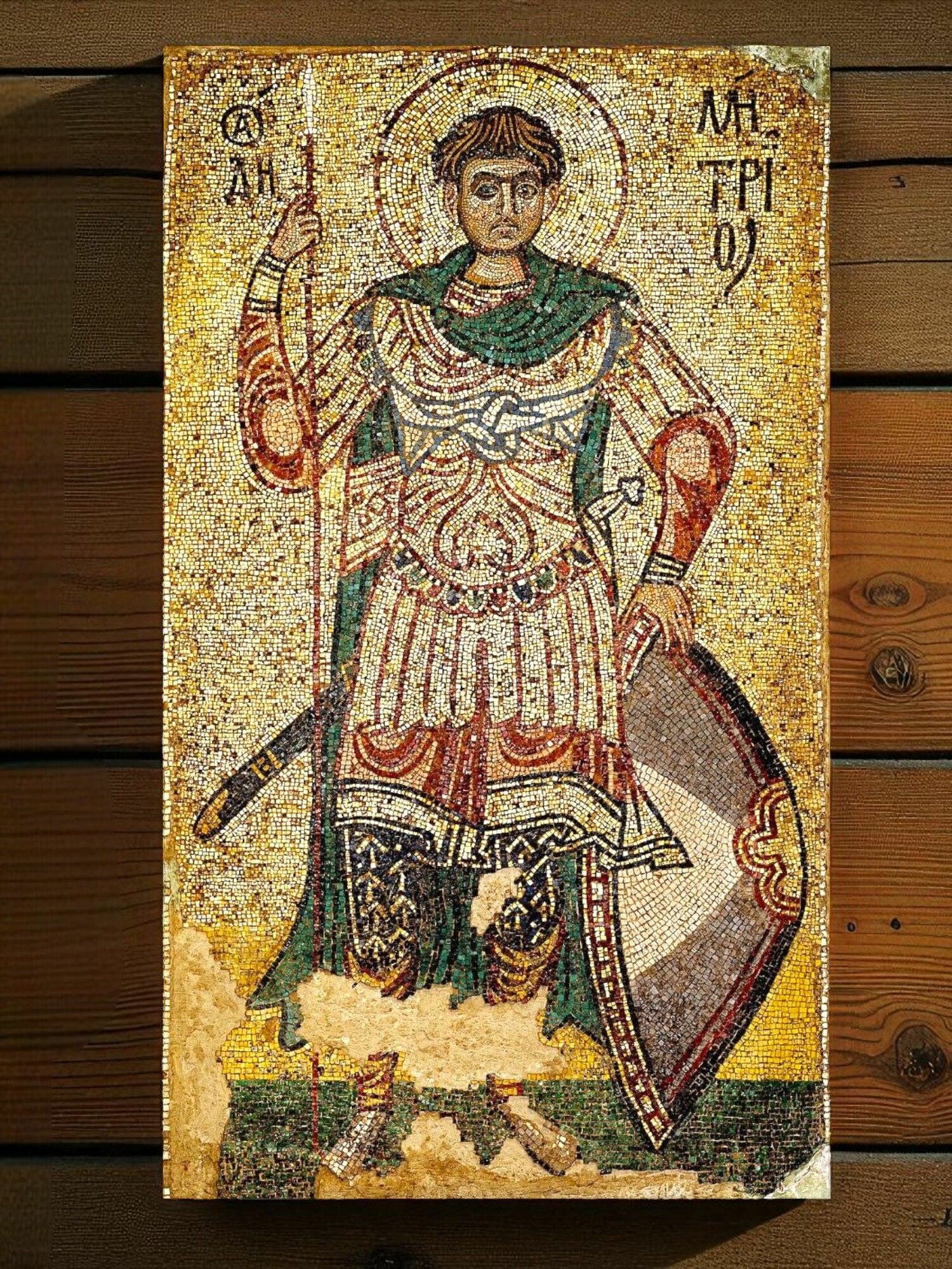 Дмитрий (Димитрий) Солунский великомученик Фессалоникийский. Деревянная икона на левкасе 19 см