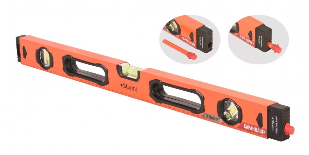 Уровень 400мм STURM 2015-09-400 усилен магнитн 3 глазка карандаш