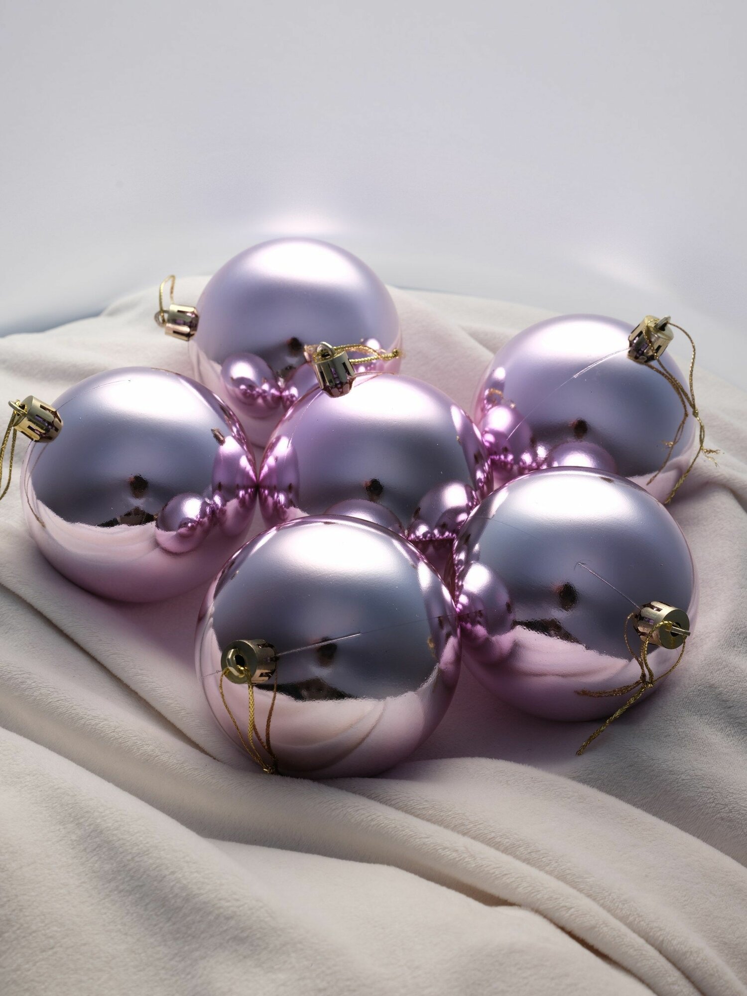 Шар на елку 10см, набор шаров 6шт, новогодний розовый глянцевый, Crystal Trees