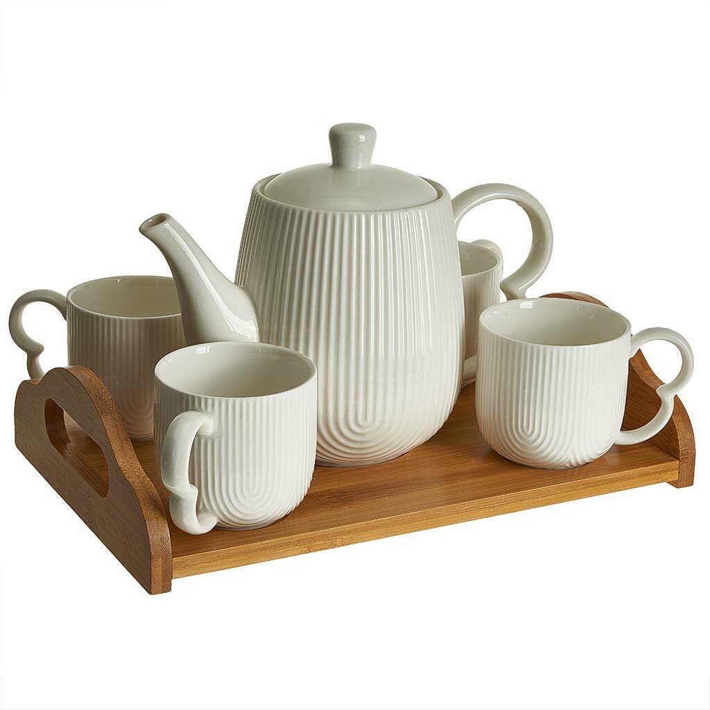 Чайный сервиз на 4 персоны на бамбуковой подставке Alpenkok AK1 0036