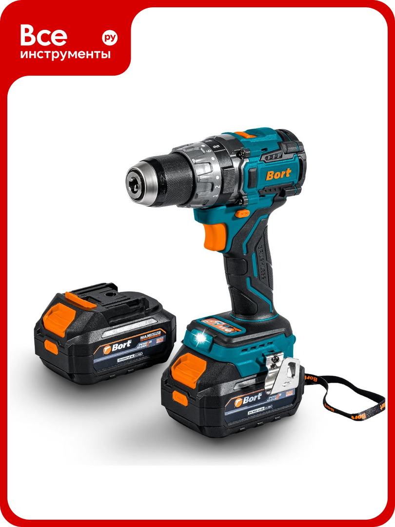 Аккумуляторная ударная дрель-шуруповерт BORT BAB-21U (2x4А. ч) 93414837