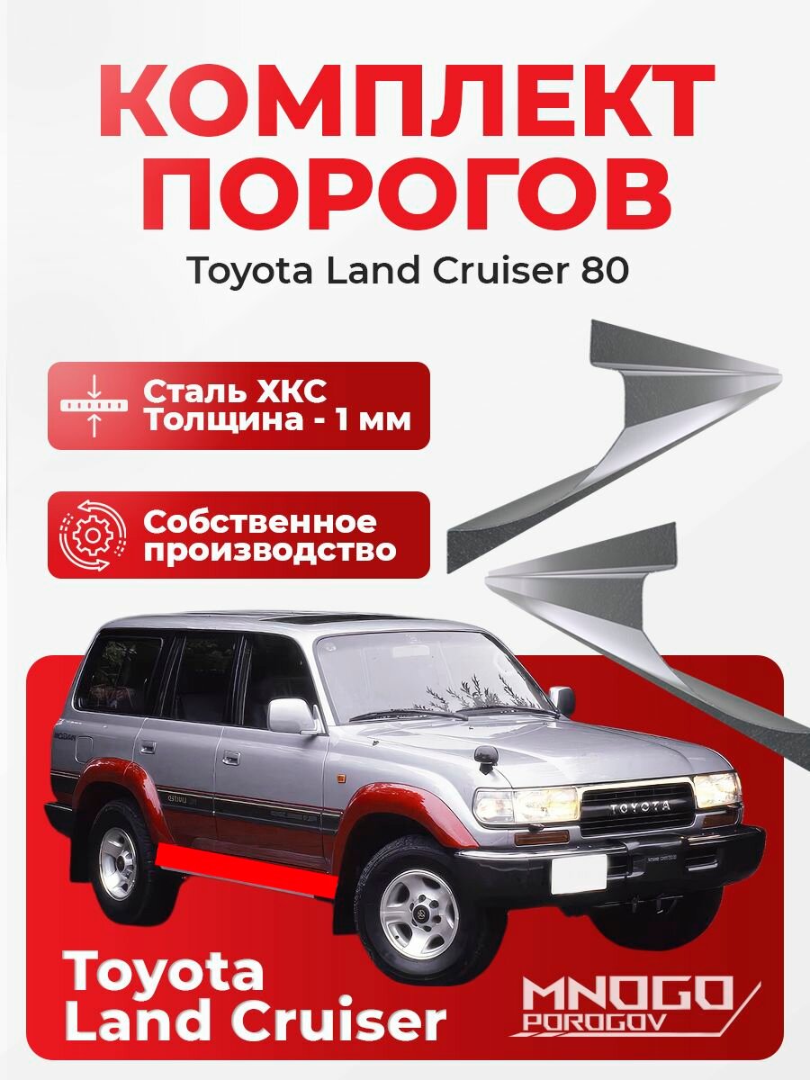 Комплект порогов на Toyota Land Cruiser 80 внедорожник 5 дверей 1989-1997 холоднокатаная сталь, толщина 1 мм (Тойота ЛК80), комплект 2 шт. кузовной ремонт.