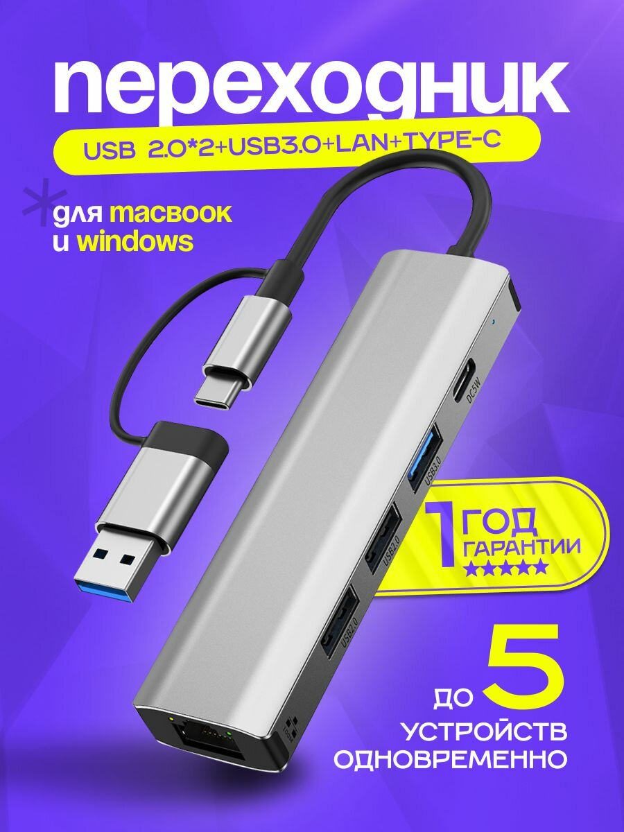 Переходник сетевого кабеля Usb type-c для интернет lan