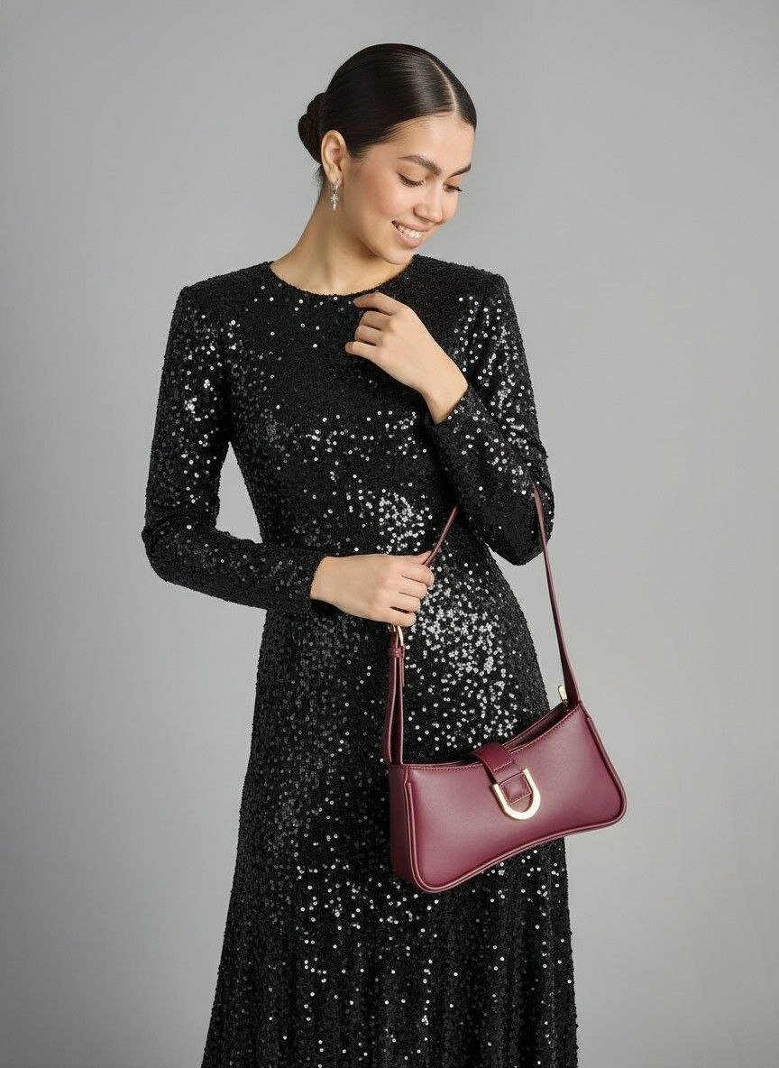 Сумка багет Evangelina May, фактура гладкая, бордовый — фото 1